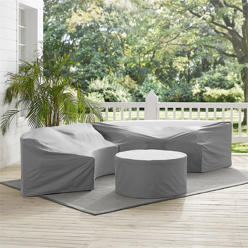 Bowery Hill 3Pc Patio Vinyl Sectional Sofa Cover Set in Gray