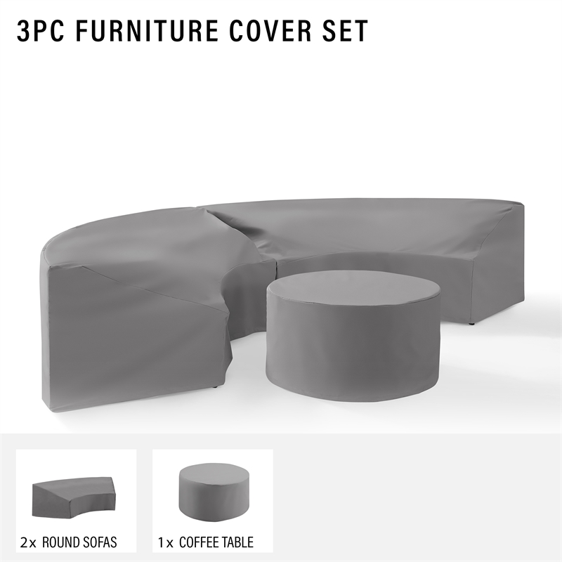 Bowery Hill 3Pc Patio Vinyl Sectional Sofa Cover Set in Gray