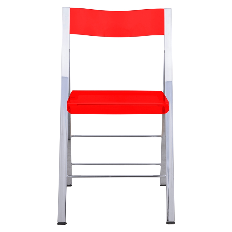 Bowery Hill Modern Acrylic Chrome Dining Folding Chair in Red