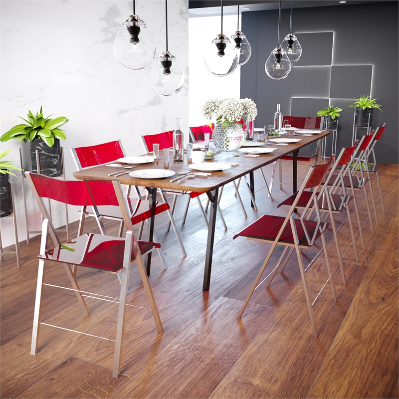 Bowery Hill Modern Acrylic Chrome Dining Folding Chair in Red