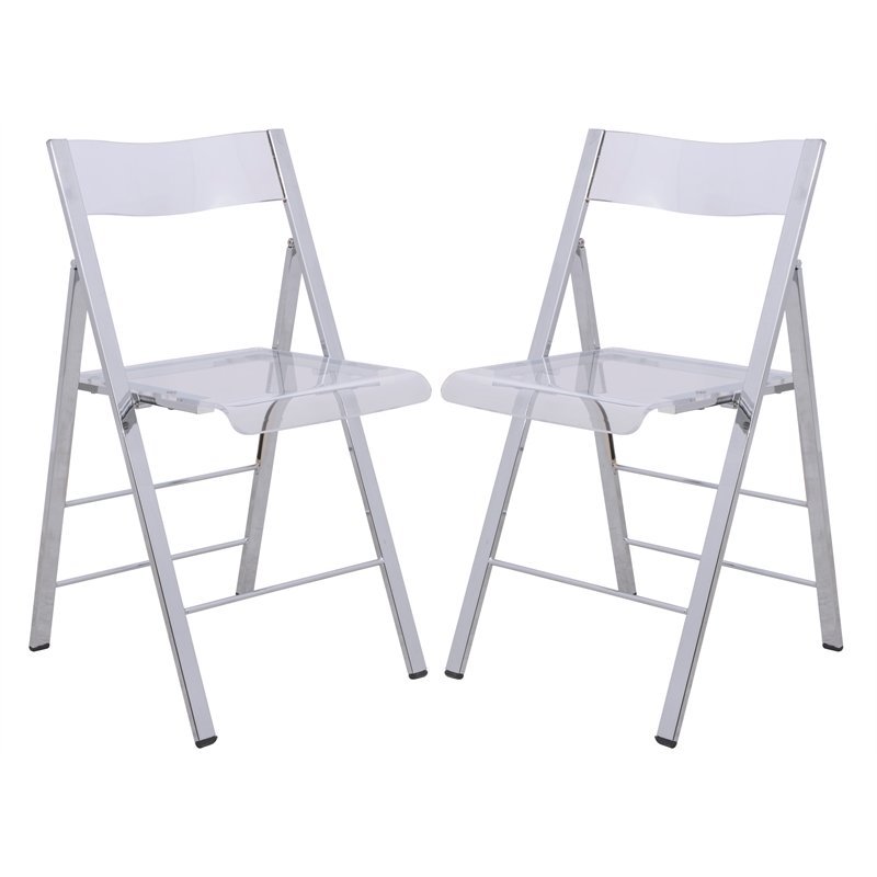 Bowery Hill Modern Acrylic Chrome Dining Folding Chair in Clear Set of 2