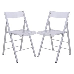 Bowery Hill Modern Acrylic Chrome Dining Folding Chair in Clear Set of 2