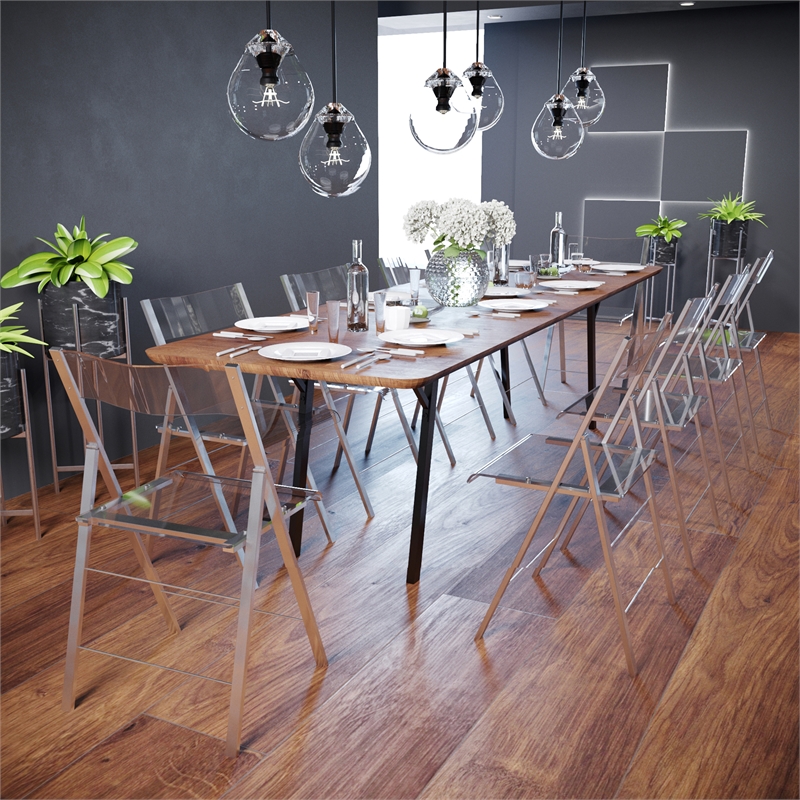 Bowery Hill Modern Acrylic Chrome Dining Folding Chair in Clear Set of 4