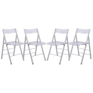 Bowery Hill Modern Acrylic Chrome Dining Folding Chair in Clear Set of 4