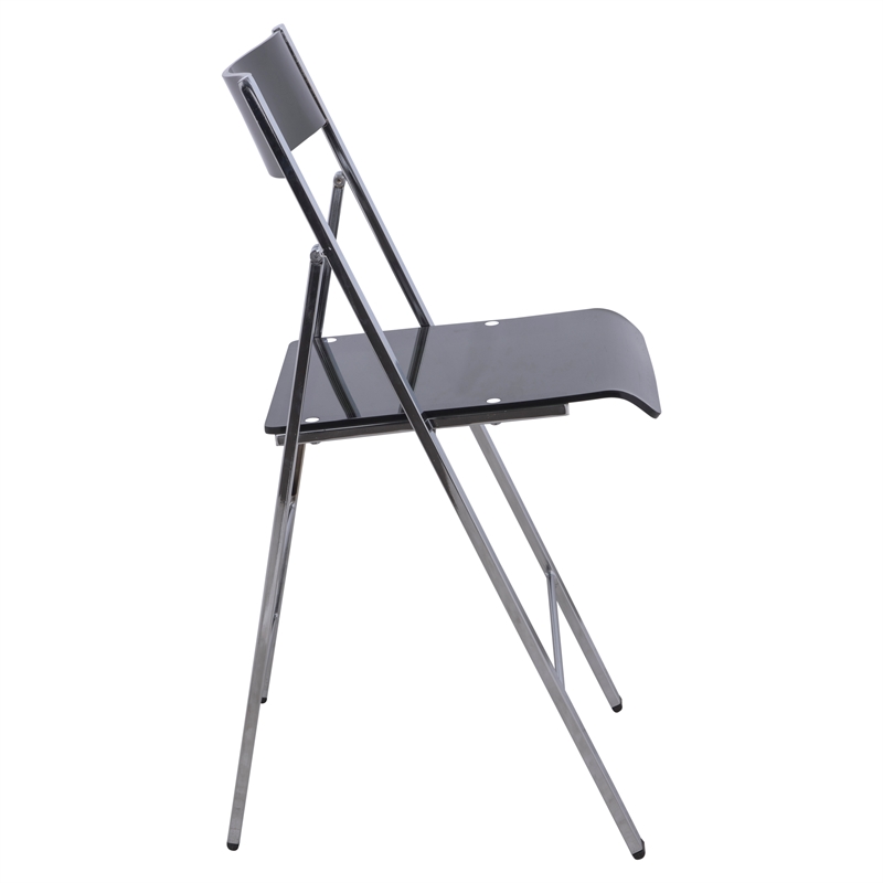 Bowery Hill Modern Acrylic Chrome Dining Folding Chair in Black Set of 2