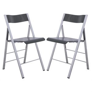 Bowery Hill Modern Acrylic Chrome Dining Folding Chair in Black Set of 2