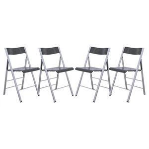 Bowery Hill Modern Acrylic Chrome Dining Folding Chair in Black Set of 4