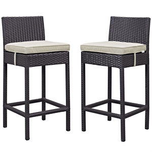 Bowery Hill 27. 5&quot Wicker / Rattan Patio Bar Stool in Espresso/Beige (Set of 2)