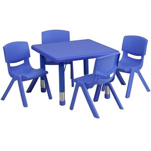 Bowery Hill 5 Piece Square Adjustable Activity Table Set in Blue