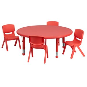 Bowery Hill 5 Piece 45&quot Round Height Adjustable Plastic Table Set in Red