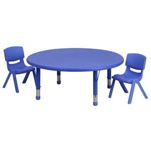Bowery Hill 3 Piece 45&quot Round Height Adjustable Plastic Table Set in Blue