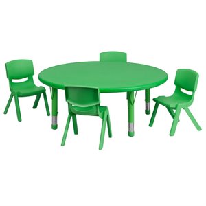 Bowery Hill 5 Piece 45&quot Round Height Adjustable Plastic Table Set in Green