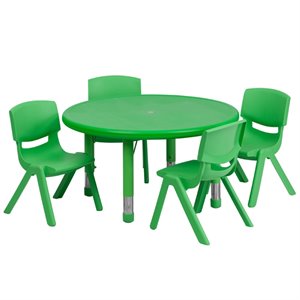 Bowery Hill 5 Piece 33&quot Round Height Adjustable Plastic Table Set in Green