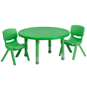 Bowery Hill 3 Piece 33&quot Round Height Adjustable Plastic Table Set in Green
