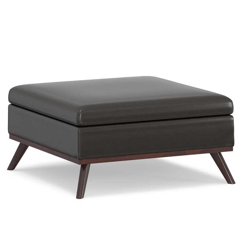 Bowery Hill Faux Air Leather Coffee Table Storage Ottoman in Tanners Brown