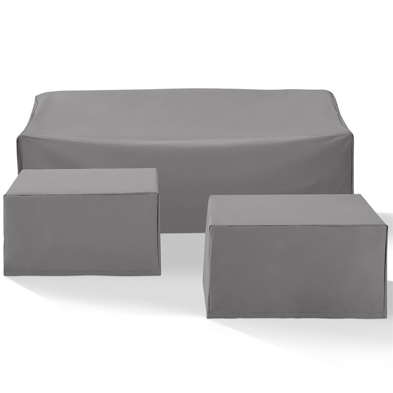Bowery Hill Contemporary 3 Piece Patio Vinyl Sofa Cover Set in Gray