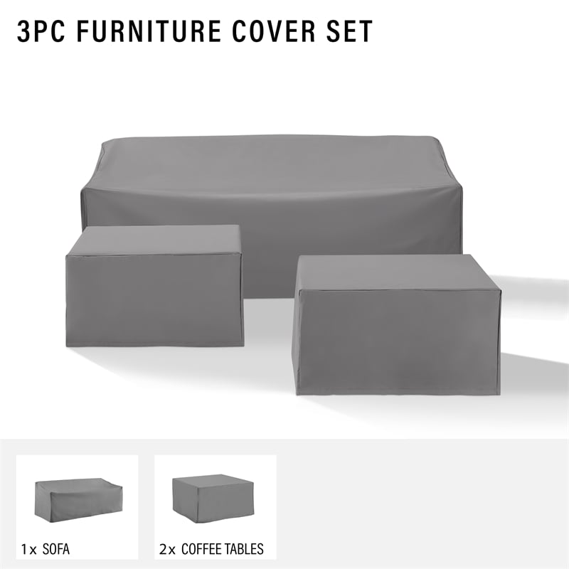 Bowery Hill Contemporary 3 Piece Patio Vinyl Sofa Cover Set in Gray