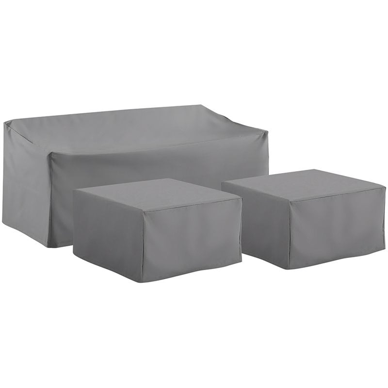 Bowery Hill Contemporary 3 Piece Patio Vinyl Sofa Cover Set in Gray