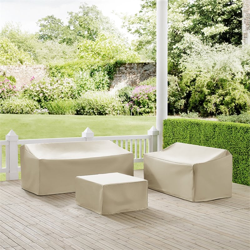 Bowery Hill Contemporary 3 Piece Outdoor Vinyl Sofa Cover Set in Tan