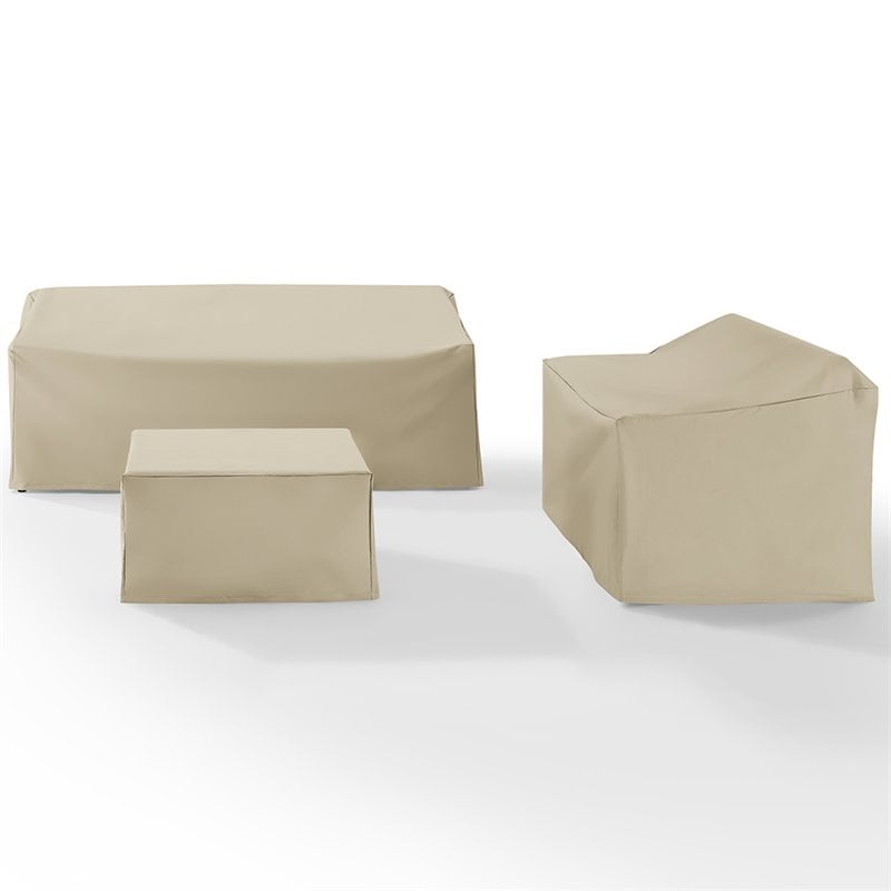 Bowery Hill Contemporary 3 Piece Outdoor Vinyl Sofa Cover Set in Tan