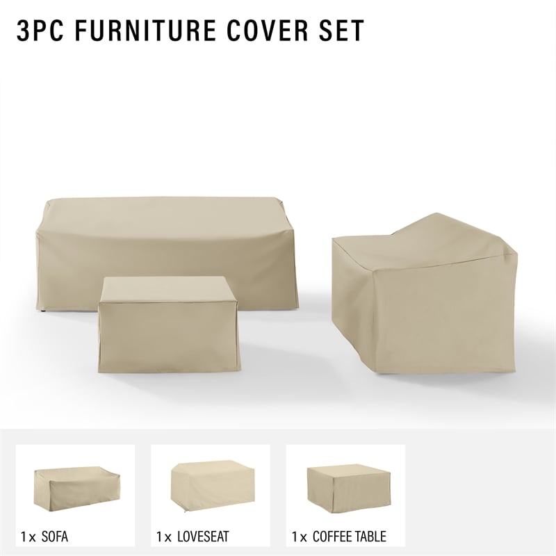 Bowery Hill Contemporary 3 Piece Outdoor Vinyl Sofa Cover Set in Tan