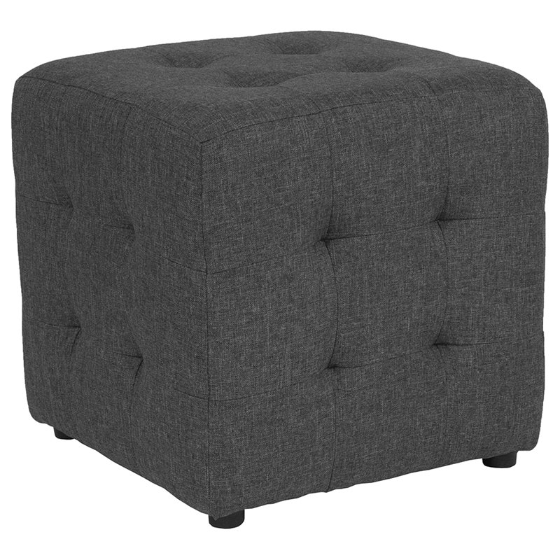 Bowery Hill Contemporary Fabric Tufted Ottoman in Dark Gray Finish