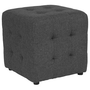 Bowery Hill Contemporary Fabric Tufted Ottoman in Dark Gray Finish