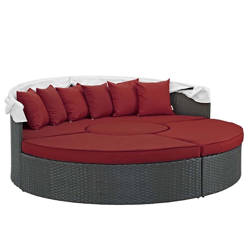 Bowery Hill Aluminum Rattan Fabric Patio Daybed in Canvas/Red