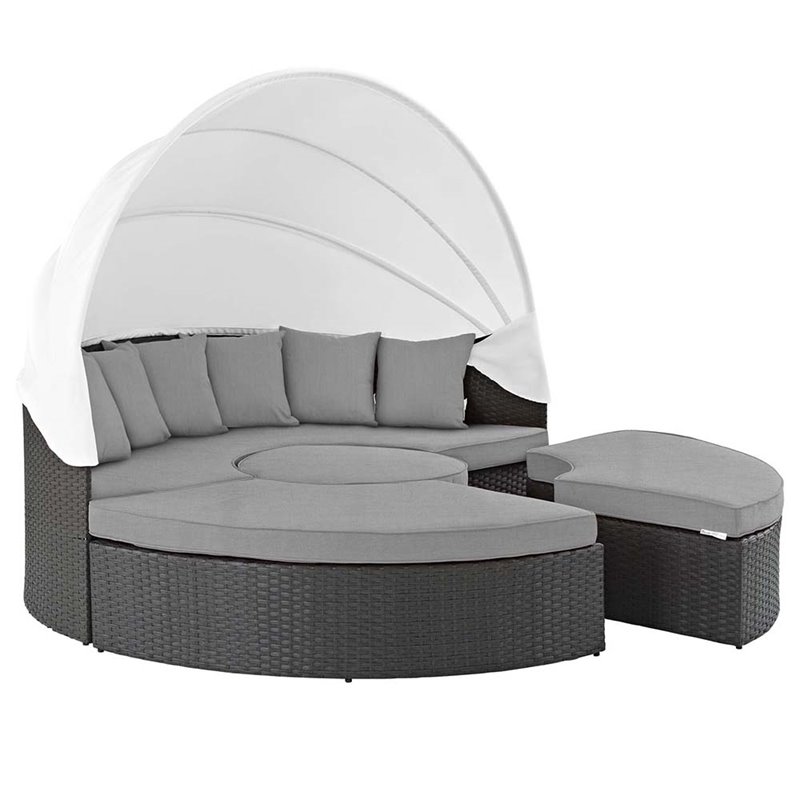 Bowery Hill Aluminum Rattan Fabric Patio Daybed in Canvas/Gray