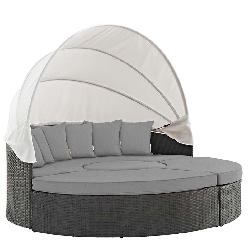 Bowery Hill Aluminum Rattan Fabric Patio Daybed in Canvas/Gray