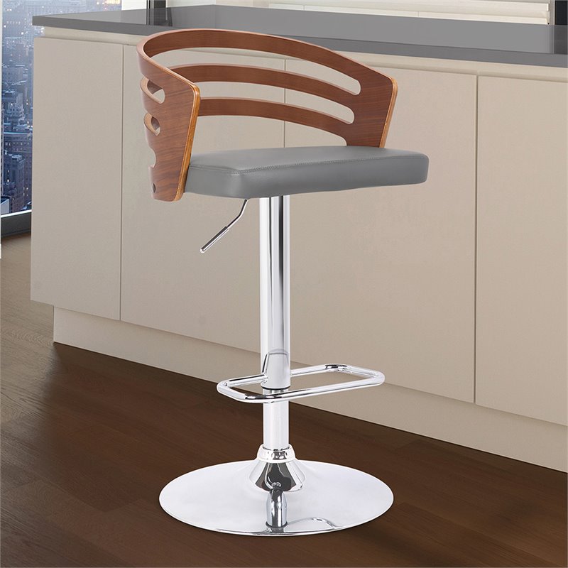 Bowery Hill Adjustable Metal & Faux Leather Bar Stool in Gray/Chrome