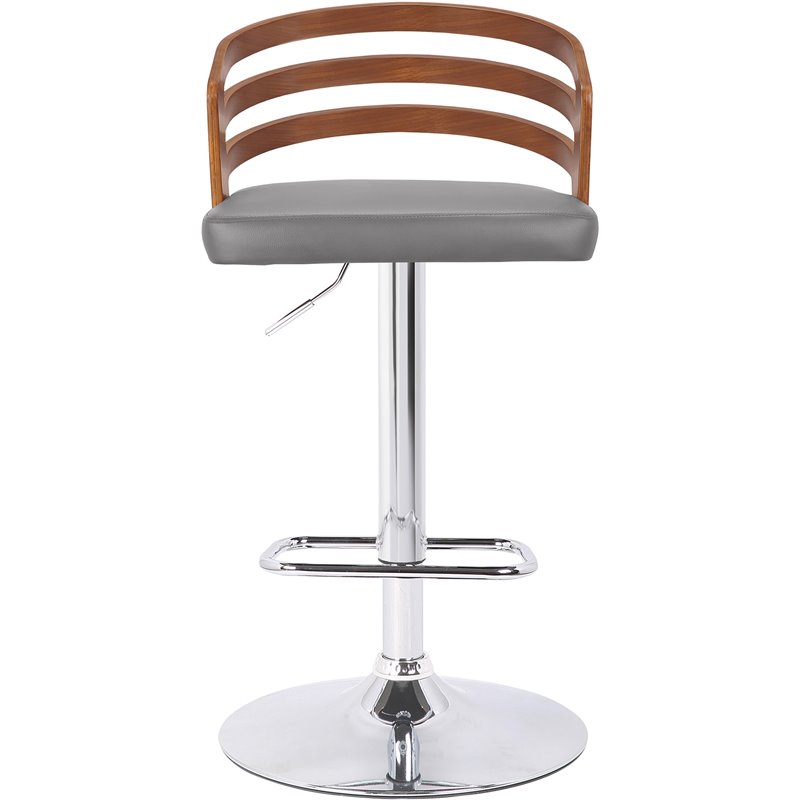 Bowery Hill Adjustable Metal & Faux Leather Bar Stool in Gray/Chrome