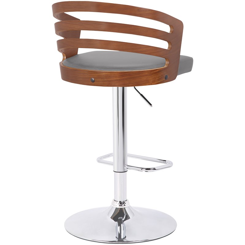 Bowery Hill Adjustable Metal & Faux Leather Bar Stool in Gray/Chrome