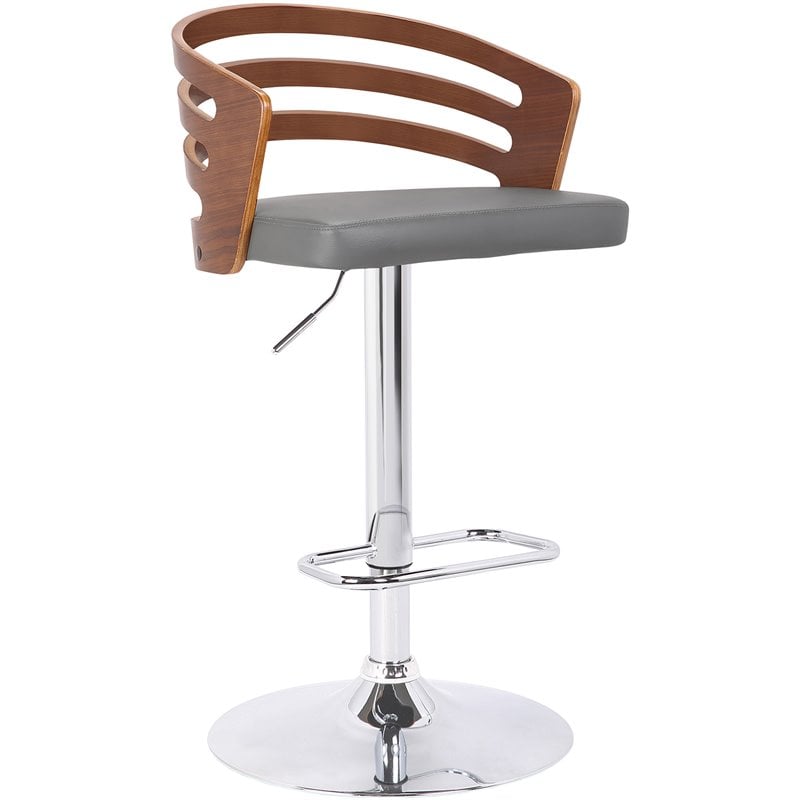 Bowery Hill Adjustable Metal & Faux Leather Bar Stool in Gray/Chrome