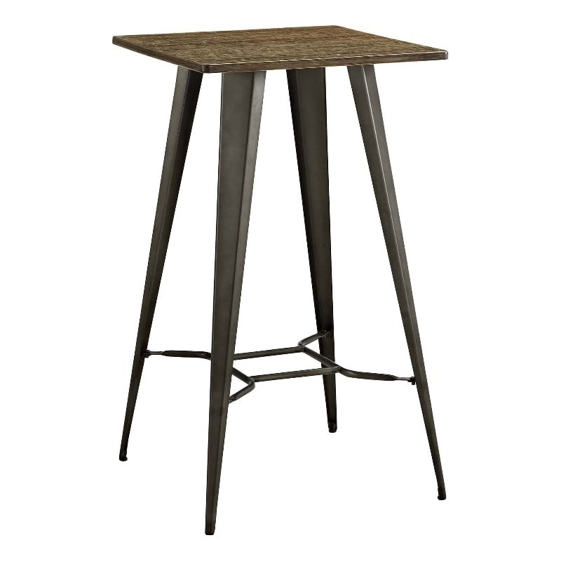 Bowery Hill Contemporary Steel Metal Bar Table in Brown Finish