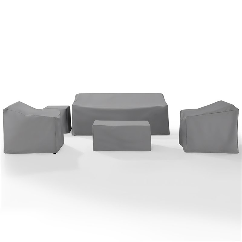 Bowery Hill Contemporary 5 Piece Patio Vinyl Sofa Cover Set in Gray