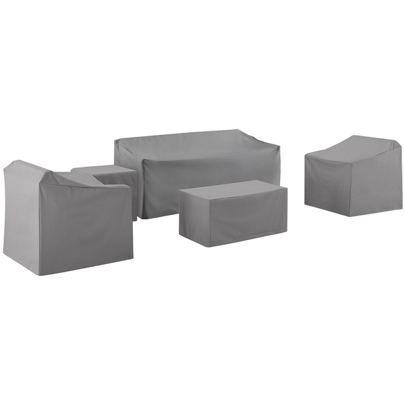 Bowery Hill Contemporary 5 Piece Patio Vinyl Sofa Cover Set in Gray