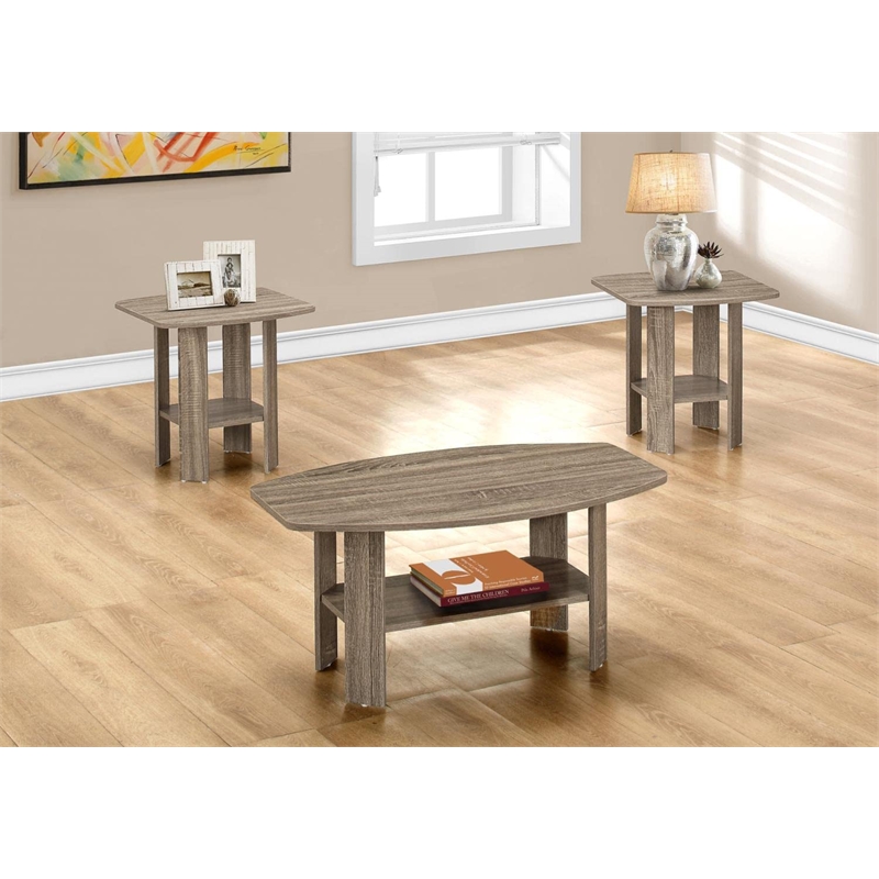 Bowery Hill 3pcs Accent Living Room Table Set in Laminated Brown