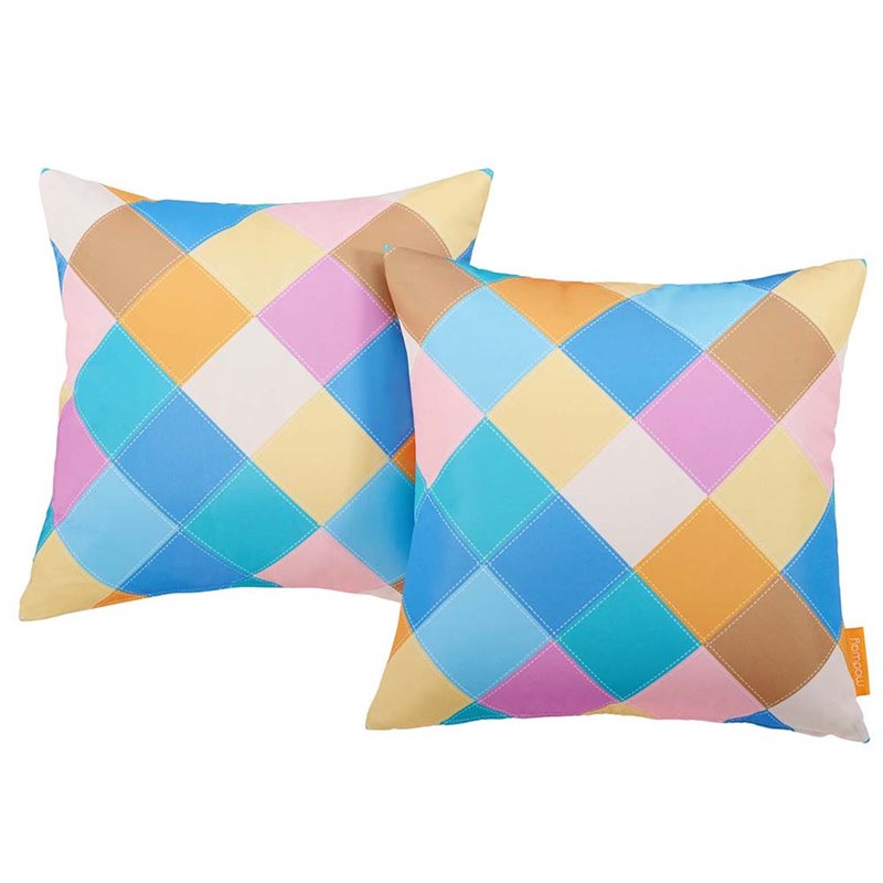 Bowery Hill Modern Polyester Fabric Outdoor Patio Single Pillow in Diamond