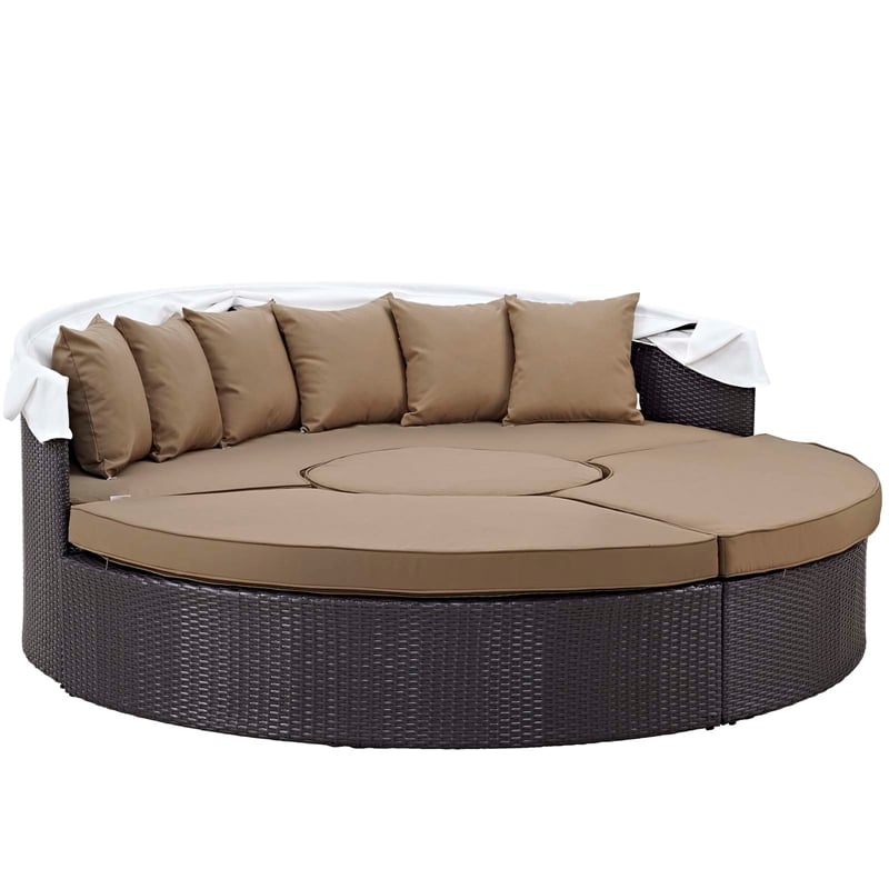 Bowery Hill Canopy Aluminum and Rattan Patio Daybed in Mocha/Espresso