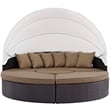 Bowery Hill Canopy Aluminum and Rattan Patio Daybed in Mocha/Espresso