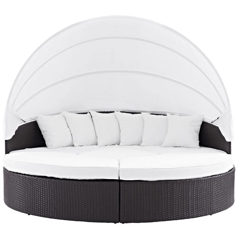 Bowery Hill Canopy Aluminum and Rattan Patio Daybed in White/Espresso