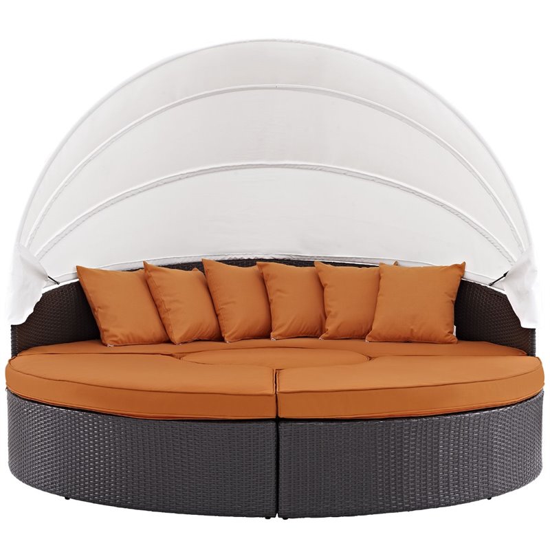 Bowery Hill Canopy Aluminum and Rattan Patio Daybed in Orange/Espresso