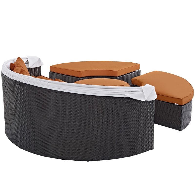 Bowery Hill Canopy Aluminum and Rattan Patio Daybed in Orange/Espresso