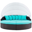 Bowery Hill Canopy Aluminum and Rattan Patio Daybed in Turquoise/Espresso