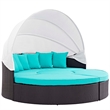 Bowery Hill Canopy Aluminum and Rattan Patio Daybed in Turquoise/Espresso