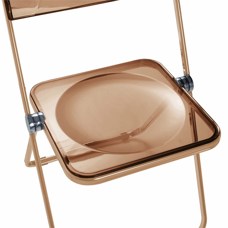 Bowery Hill Acrylic Folding Chair in Gold Metal Frame/Tangerine