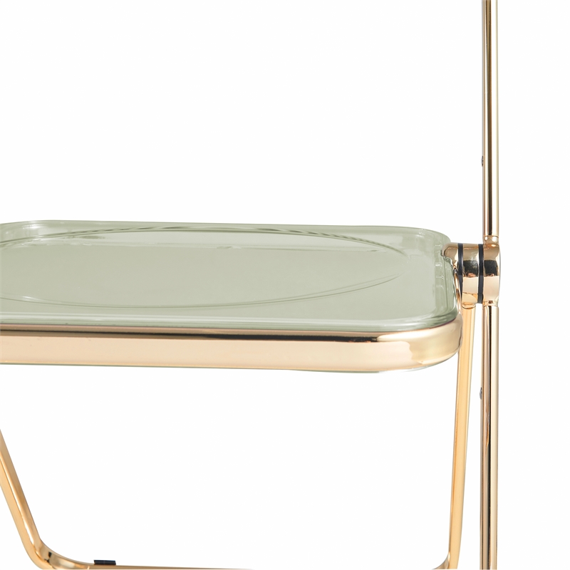 Bowery Hill Acrylic Folding Chair With Gold Metal Frame in Amber