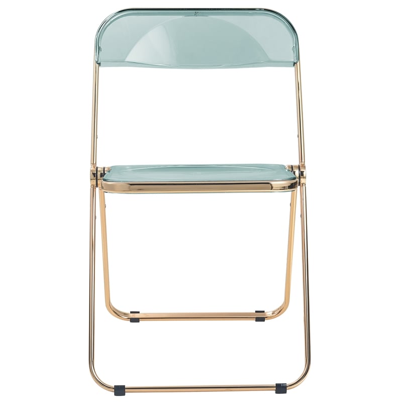 Bowery Hill Acrylic Folding Chair With Gold Metal Frame in Jade Green