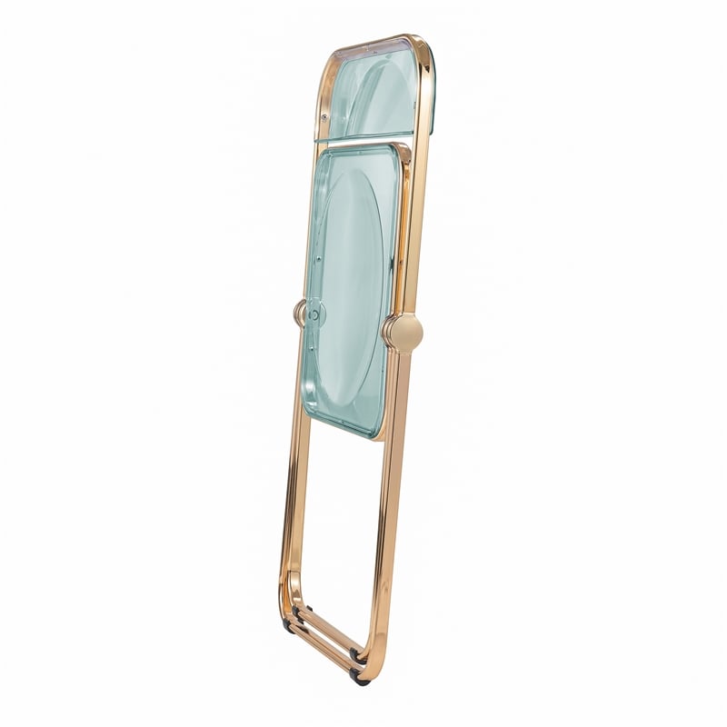 Bowery Hill Acrylic Folding Chair With Gold Metal Frame in Jade Green